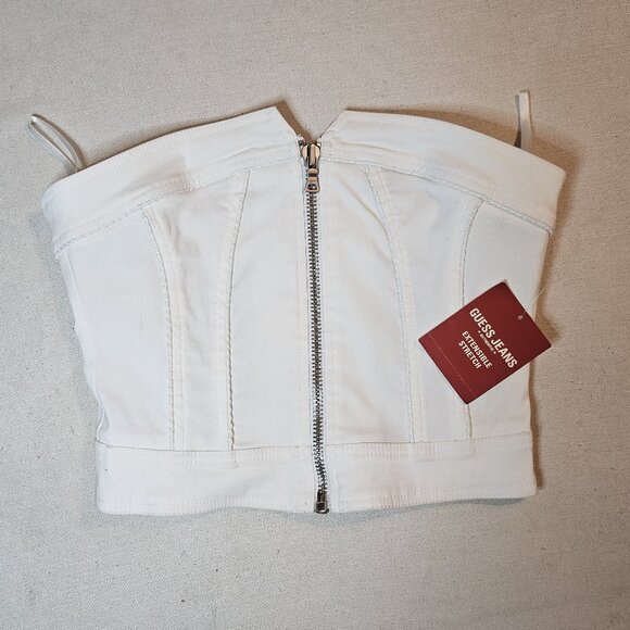 Guess Strapless Demin Zip Front Crop Top - Size M - Picture 1 of 7